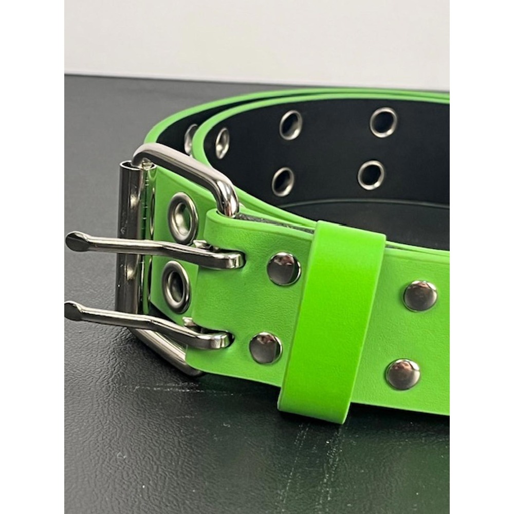 Y2K Retro Neon Green Moto Belt with Metal Grommet Accents Size 2XL - Picture 3 of 9